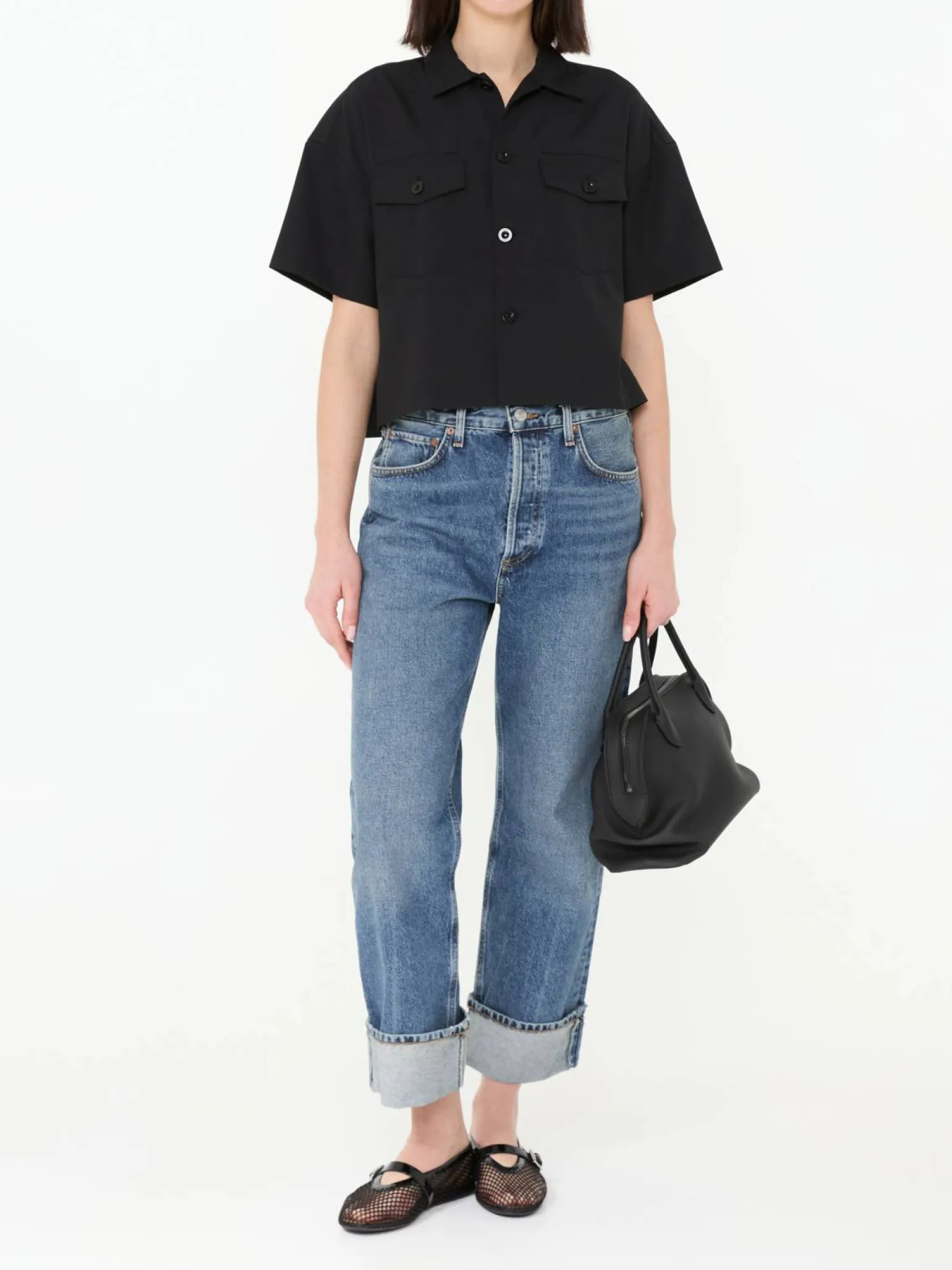 Kurzärmlige Bluse Schwarz