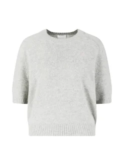 Kurzärmliger Cashmere-Pullover mit Rundhalsausschnitt Grau