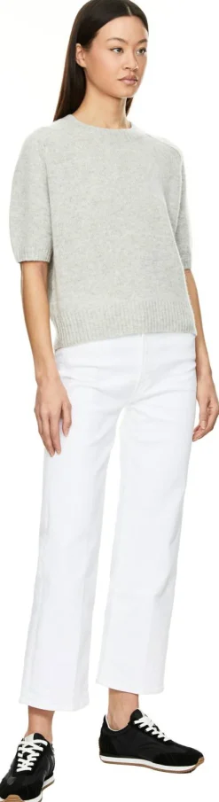 Kurzärmliger Cashmere-Pullover mit Rundhalsausschnitt Grau