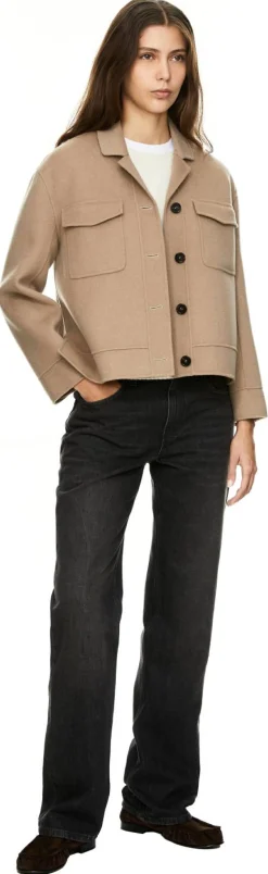 Kurzärmliger Cashmere-Pullover mit Rundhalsausschnitt Crème