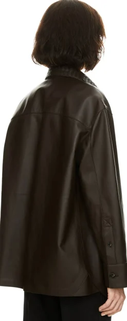 Lammlederjacke mit Intrecciato Kragen Dark Carrubo