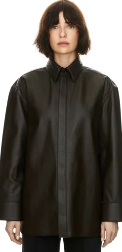 Lammlederjacke mit Intrecciato Kragen Dark Carrubo