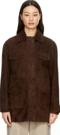Lamm-Velourslederjacke 'Sadie' Dunkelbraun