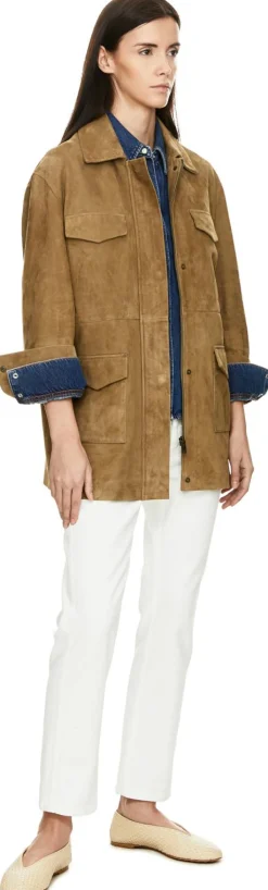Lamm-Velourslederjacke 'Sadie' Olivgrün