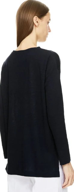 Langarmshirt aus Leinen Marineblau