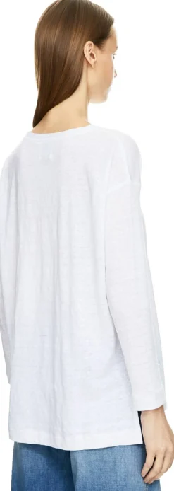 Langarmshirt aus Leinen mit U-Boot Ausschnitt Crème
