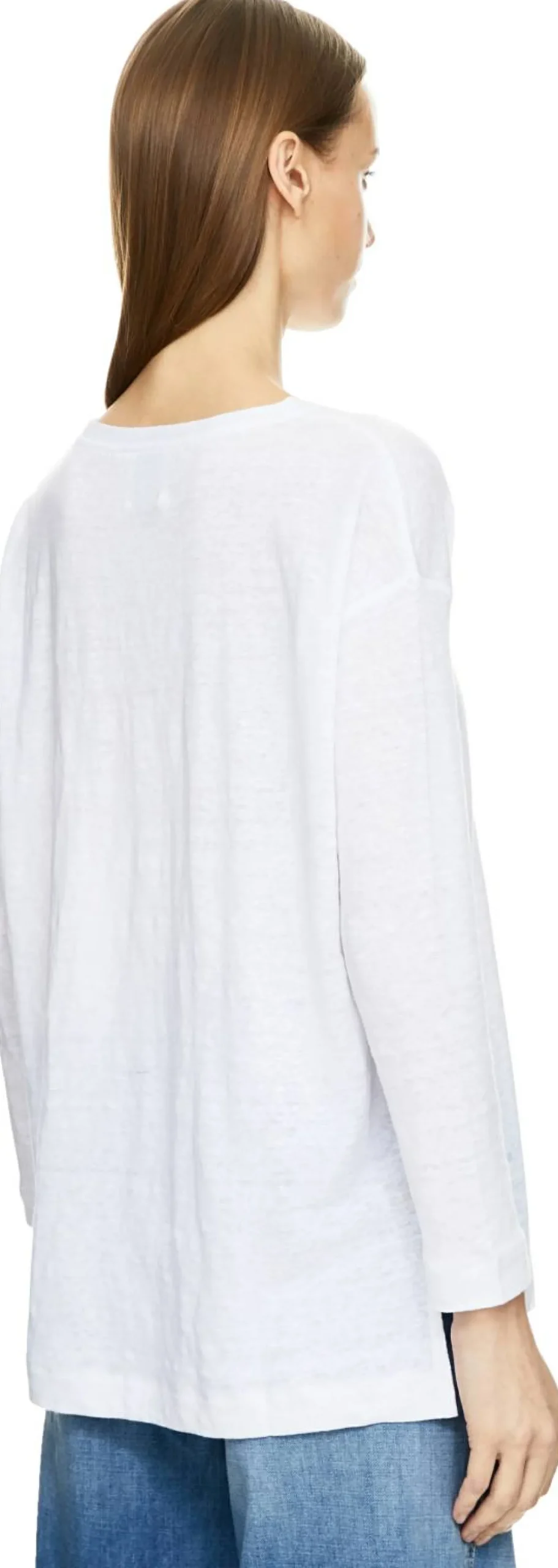 Langarmshirt aus Leinen mit U-Boot Ausschnitt Crème