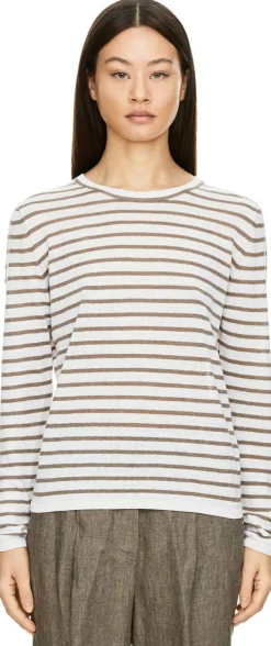 Langarmshirt 'Elyse' aus Seide und Leinen Off White/Taupe