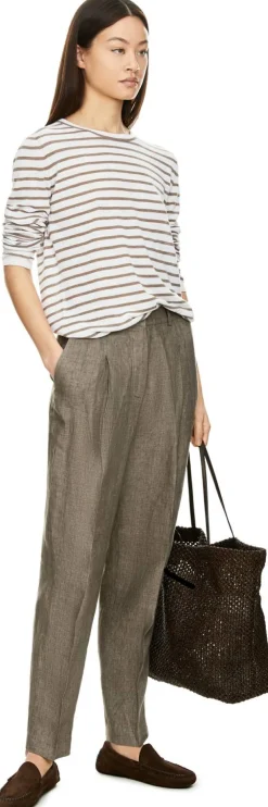 Langarmshirt 'Elyse' aus Seide und Leinen Off White/Taupe