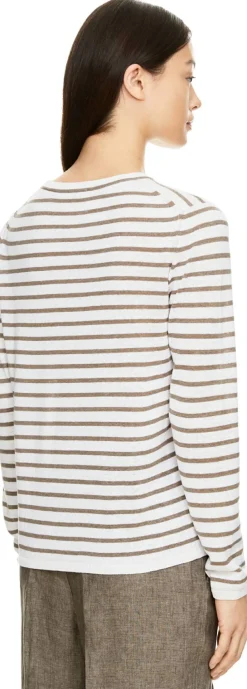 Langarmshirt 'Elyse' aus Seide und Leinen Off White/Taupe