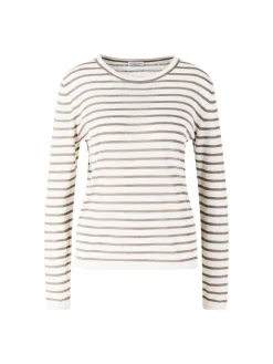 Langarmshirt 'Elyse' aus Seide und Leinen Off White/Taupe