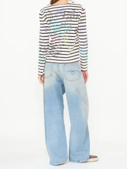 Langarmshirt 'End Of The Year' mit Schriftzug-Print Crème/Marineblau