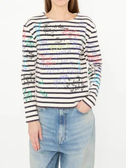 Langarmshirt 'End Of The Year' mit Schriftzug-Print Crème/Marineblau
