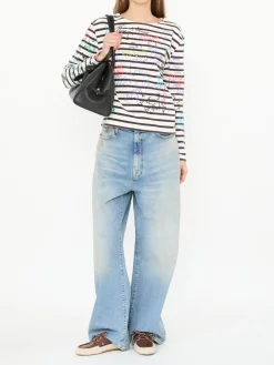 Langarmshirt 'End Of The Year' mit Schriftzug-Print Crème/Marineblau