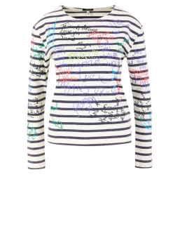 Langarmshirt 'End Of The Year' mit Schriftzug-Print Crème/Marineblau