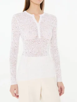 Langarmshirt 'Ithaca' mit Lochmuster Crème