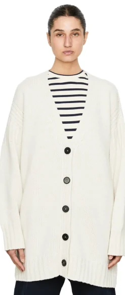 Lange Cashmere-Strickjacke Crème