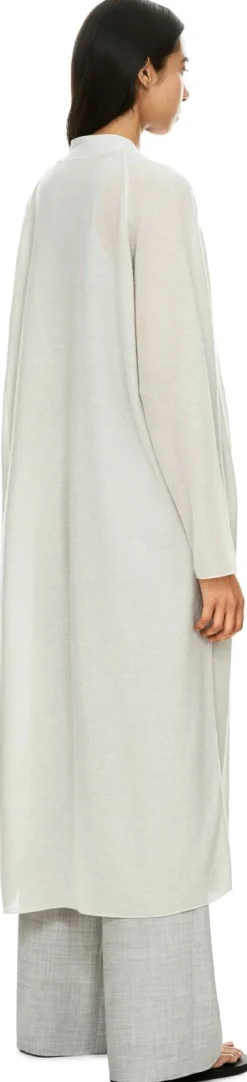Lange Cashmere-Strickjacke Hellgrau