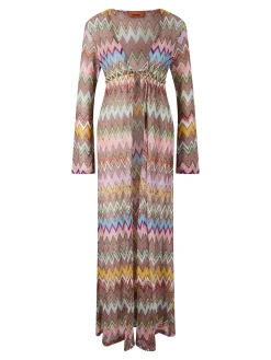 Lange Strickjacke mit Dégradé-Zickzack-Muster Multi