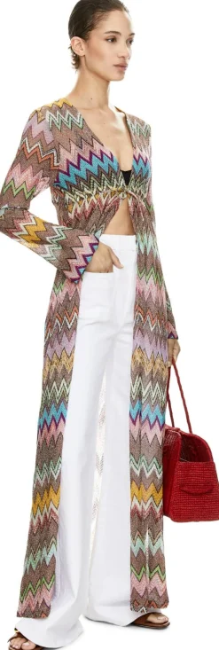 Lange Strickjacke mit Dégradé-Zickzack-Muster Multi