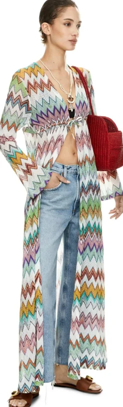 Lange Strickjacke mit Dégradé-Zickzack-Muster Multi