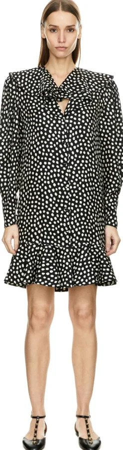 Langärmeliges Minikleid aus Seidenjacquard Schwarz