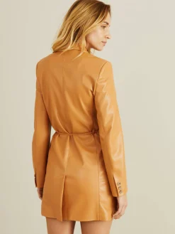 Lederimitat-Kleid mit Knopfleiste Beige/Braun
