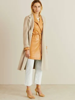 Lederimitat-Kleid mit Knopfleiste Beige/Braun