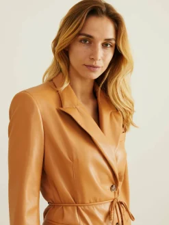 Lederimitat-Kleid mit Knopfleiste Beige/Braun