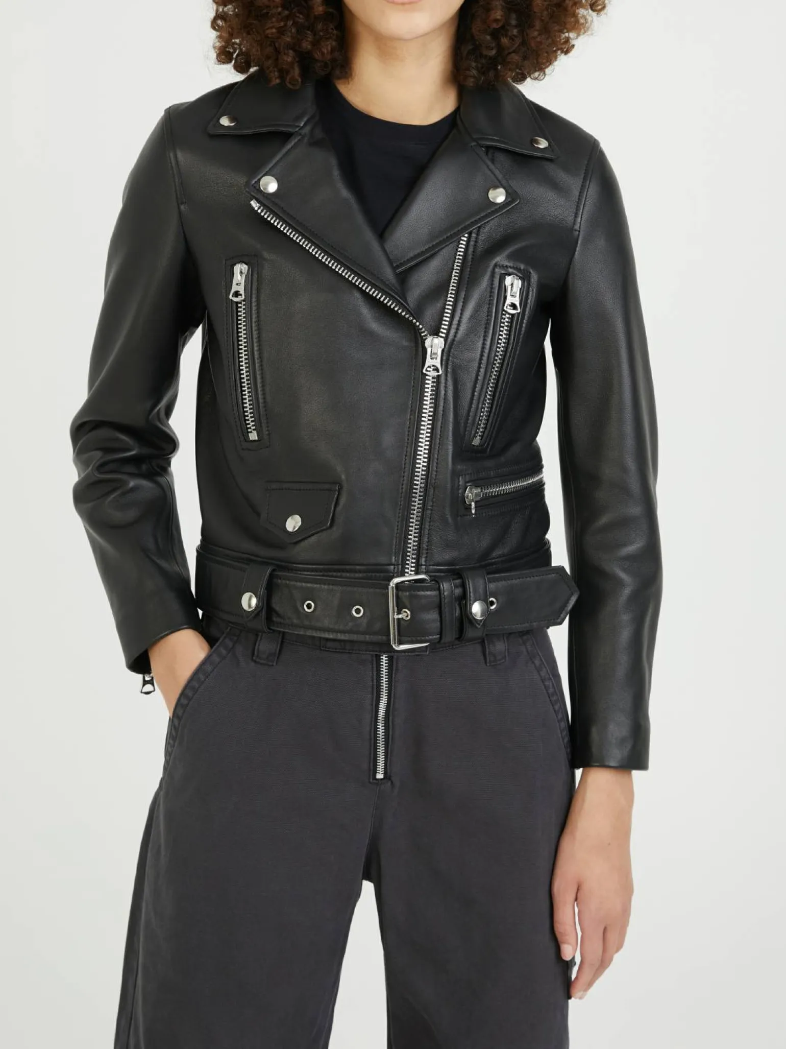 Lederjacke Biker-Look Schwarz