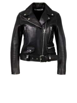 Lederjacke Biker-Look Schwarz