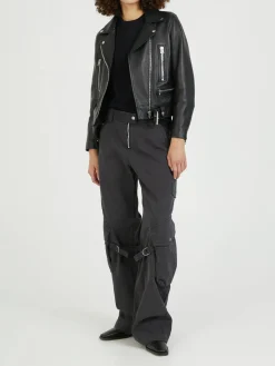 Lederjacke Biker-Look Schwarz