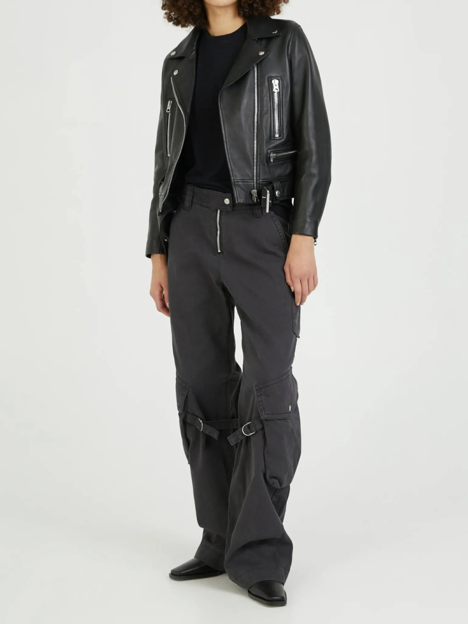 Lederjacke Biker-Look Schwarz