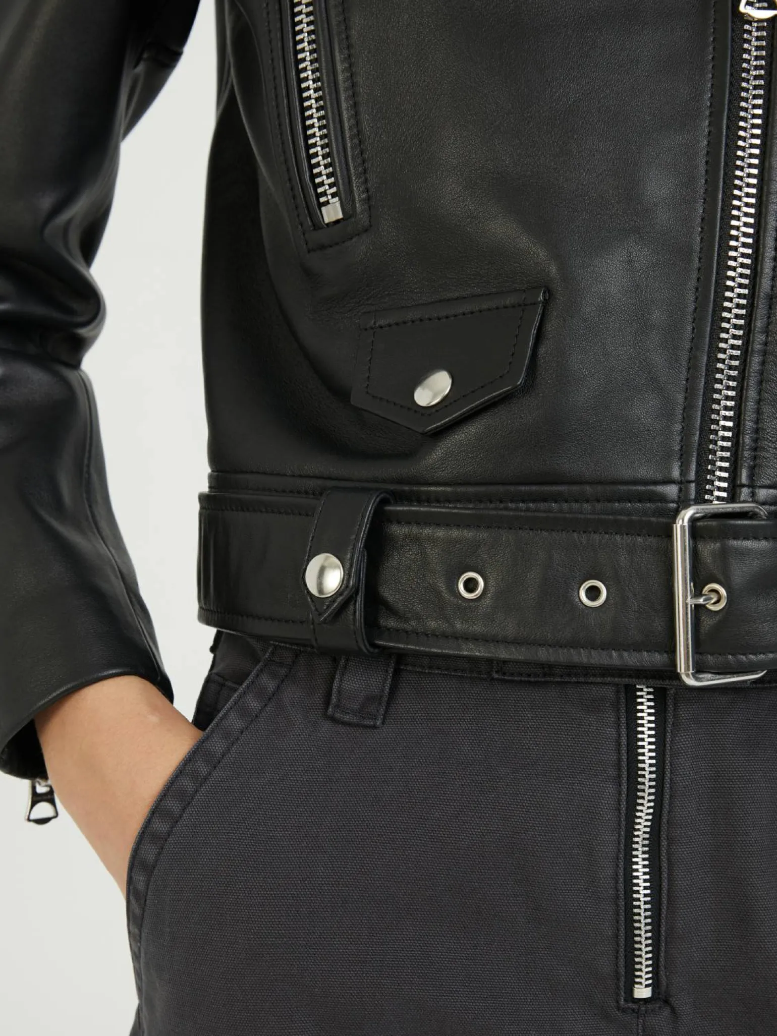 Lederjacke Biker-Look Schwarz