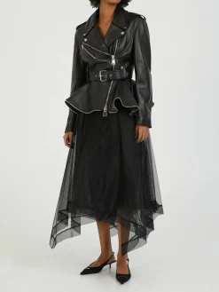 Lederjacke mit Peplum-Silhouette Schwarz