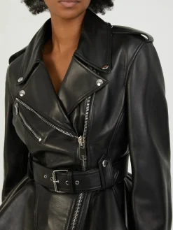 Lederjacke mit Peplum-Silhouette Schwarz