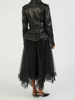 Lederjacke mit Peplum-Silhouette Schwarz