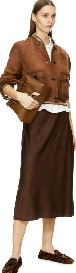 Lederjacke mit Relief-Sticklogo Zimt