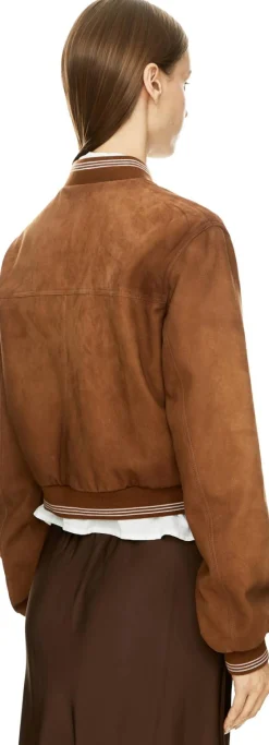 Lederjacke mit Relief-Sticklogo Zimt