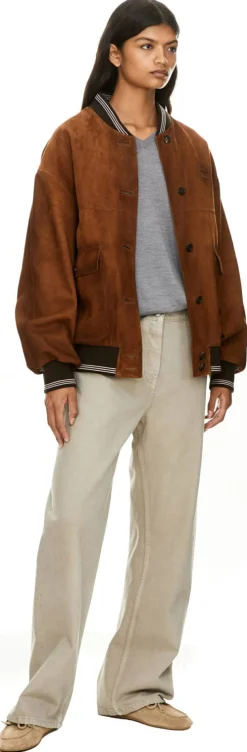 Lederjacke mit Sticklogo Braun