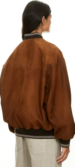 Lederjacke mit Sticklogo Braun