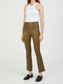 Lederleggings 'Ankle Flare' Braun