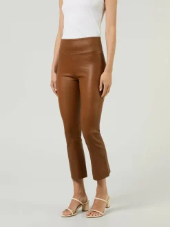 Lederleggings 'Crop Flare' Braun