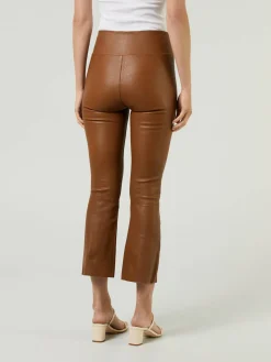 Lederleggings 'Crop Flare' Braun