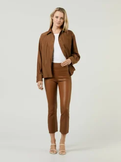 Lederleggings 'Crop Flare' Braun