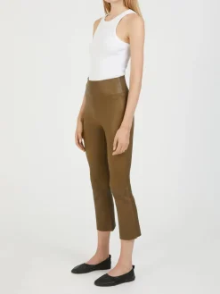 Lederleggings 'Crop Flare' Khaki