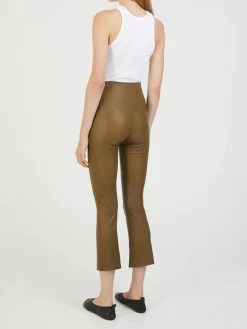 Lederleggings 'Crop Flare' Khaki