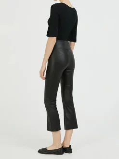 Lederleggings 'Crop Flare' Schwarz