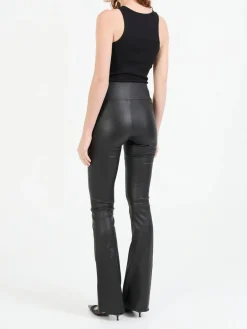 Lederleggings 'Micro Flare' Schwarz