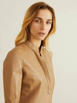 Leder-Tunika 'Freja' mit seitlichen Schlitzen Beige
